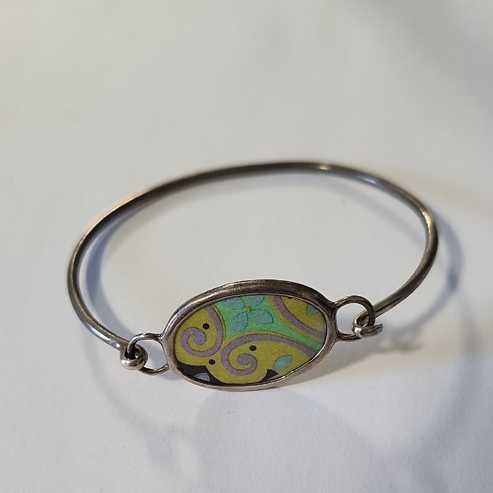 Baroni Sterling Silver Bangle Bracelet with Multicolor Design